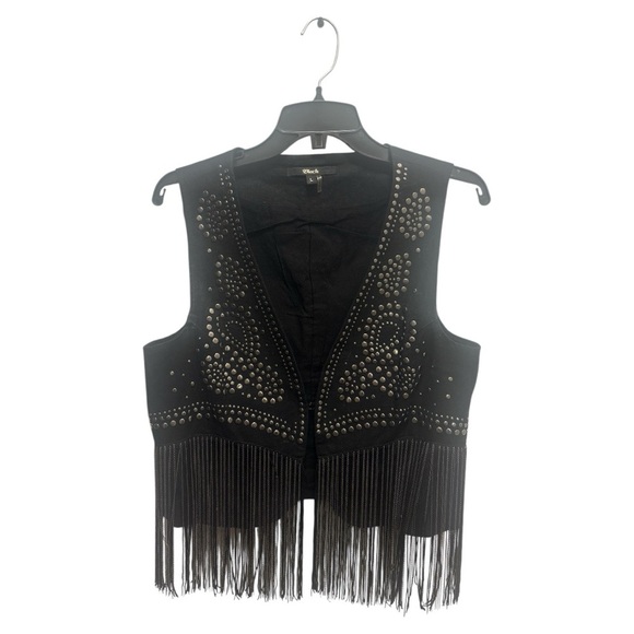 Black Western Fringe Vest with Silver Accents - Picture 6 of 6
